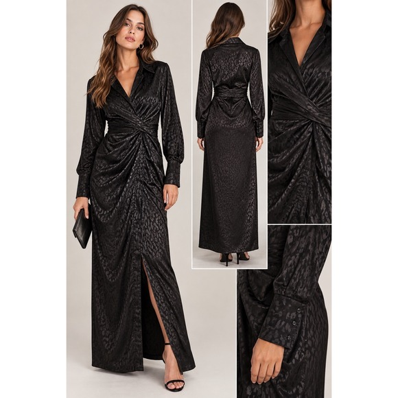 Petal + Pup Dresses & Skirts - Petal + Pup Black Leopard Jacquard Crossover Maxi Dress Small